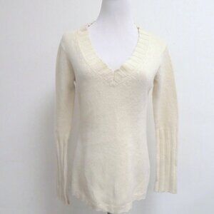Viridis Luxe deep v neck sweater hemp wool cashmere cream white soft!  S organic